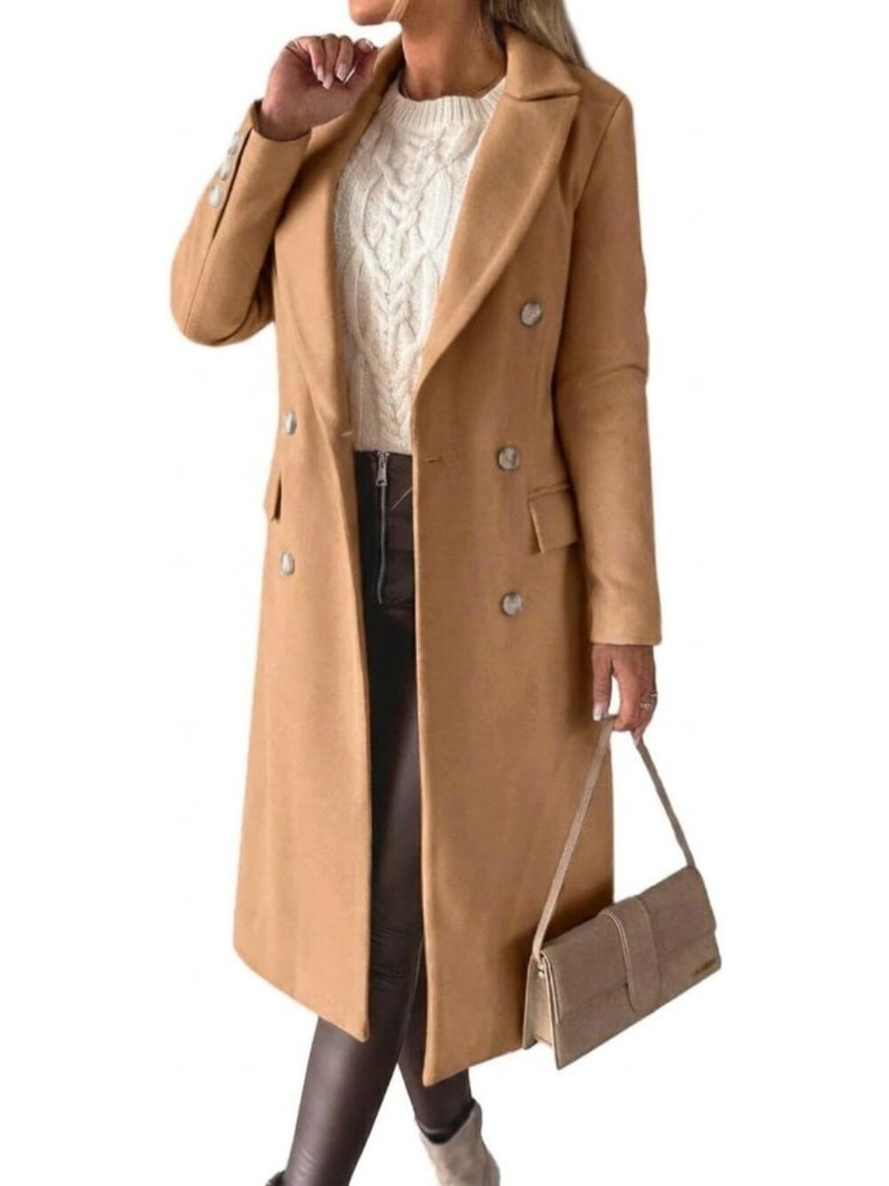 Chic Women's Long Wool Double Breasted Trench Coat for Fall & Winter Fashion